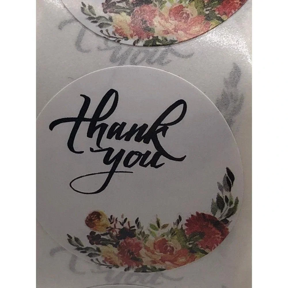 Thank You Stickers Roll Round 1in Labels Floral‎ Design 500 Pcs Durable Adhesive